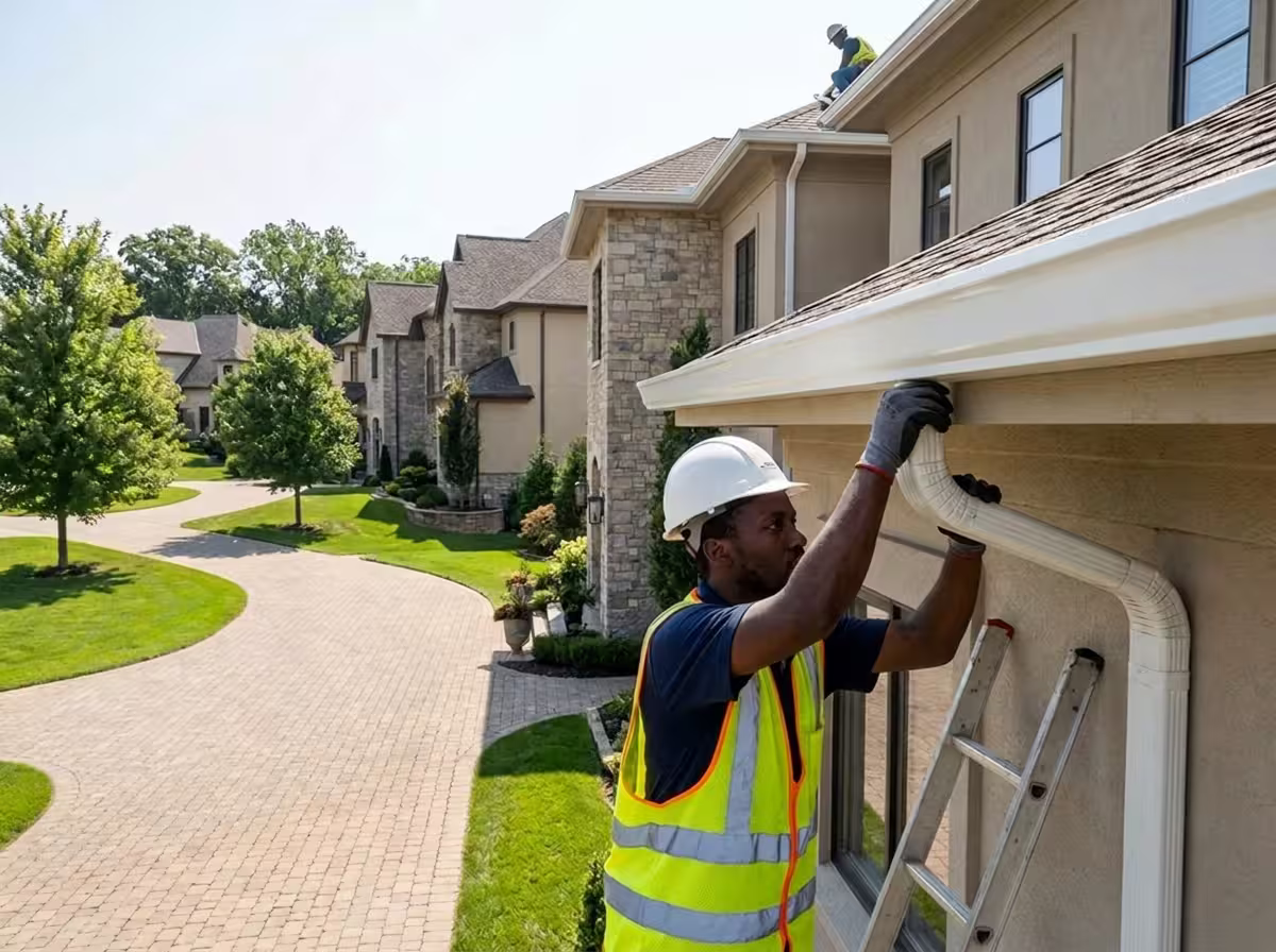 Proflow Gutters SA seamless gutter installation in a residential complex in Gauteng