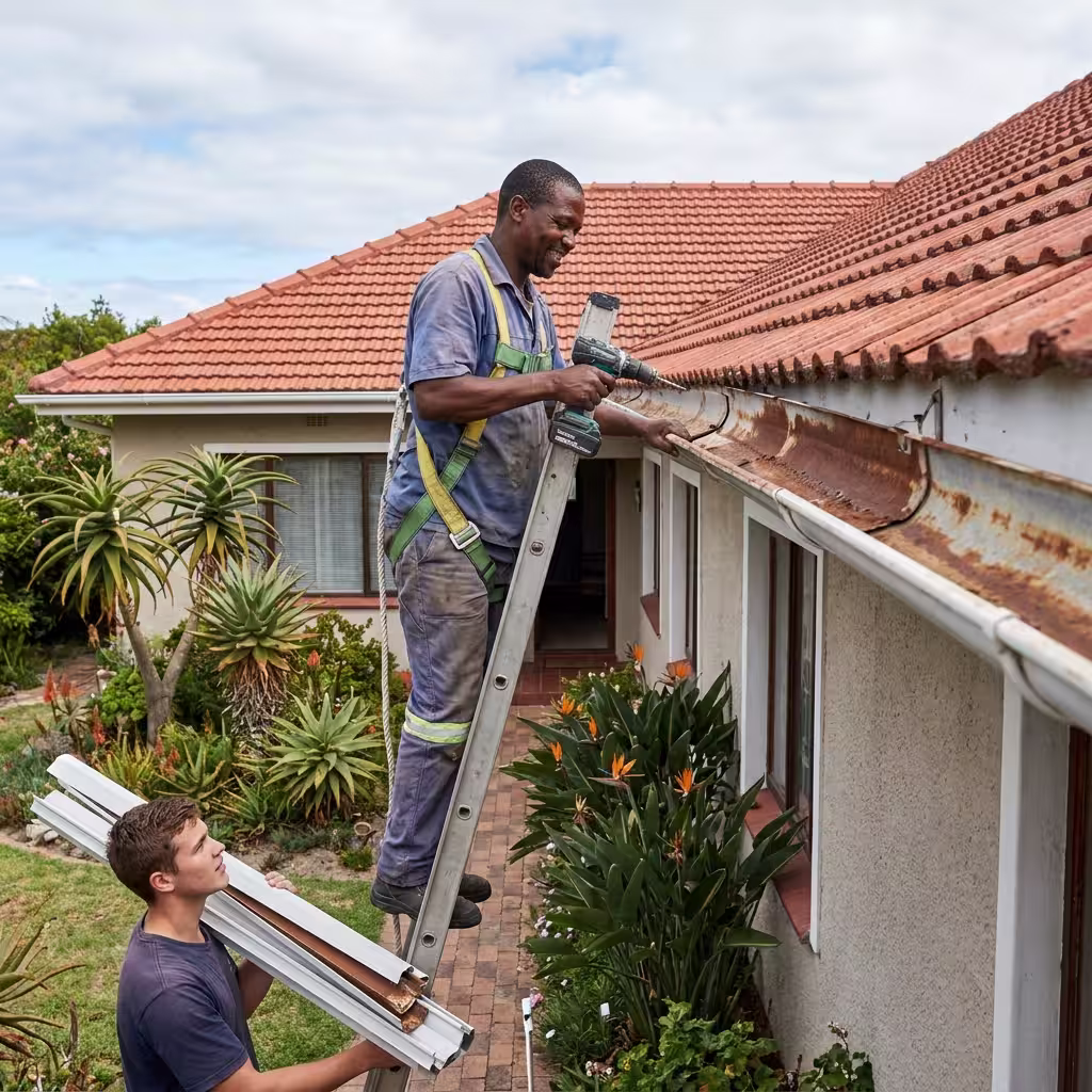 Proflow Gutters SA workers repairing a home gutter system in Gauteng